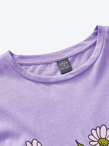 The Creative Witch Floral & Skull Print Drop Shoulder Tee - Lilac Purple - View 3