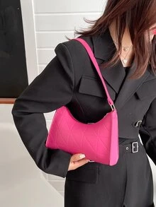 極簡純色線縫細節長條包,適用於女士、新手和白領工人,適用於女士、女性商務/通勤/工作/辦公室、節日/假期 - 玫紅色 - 查看 4