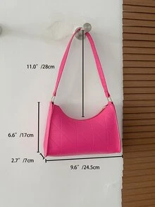 極簡純色線縫細節長條包,適用於女士、新手和白領工人,適用於女士、女性商務/通勤/工作/辦公室、節日/假期 - 玫紅色 - 查看 5