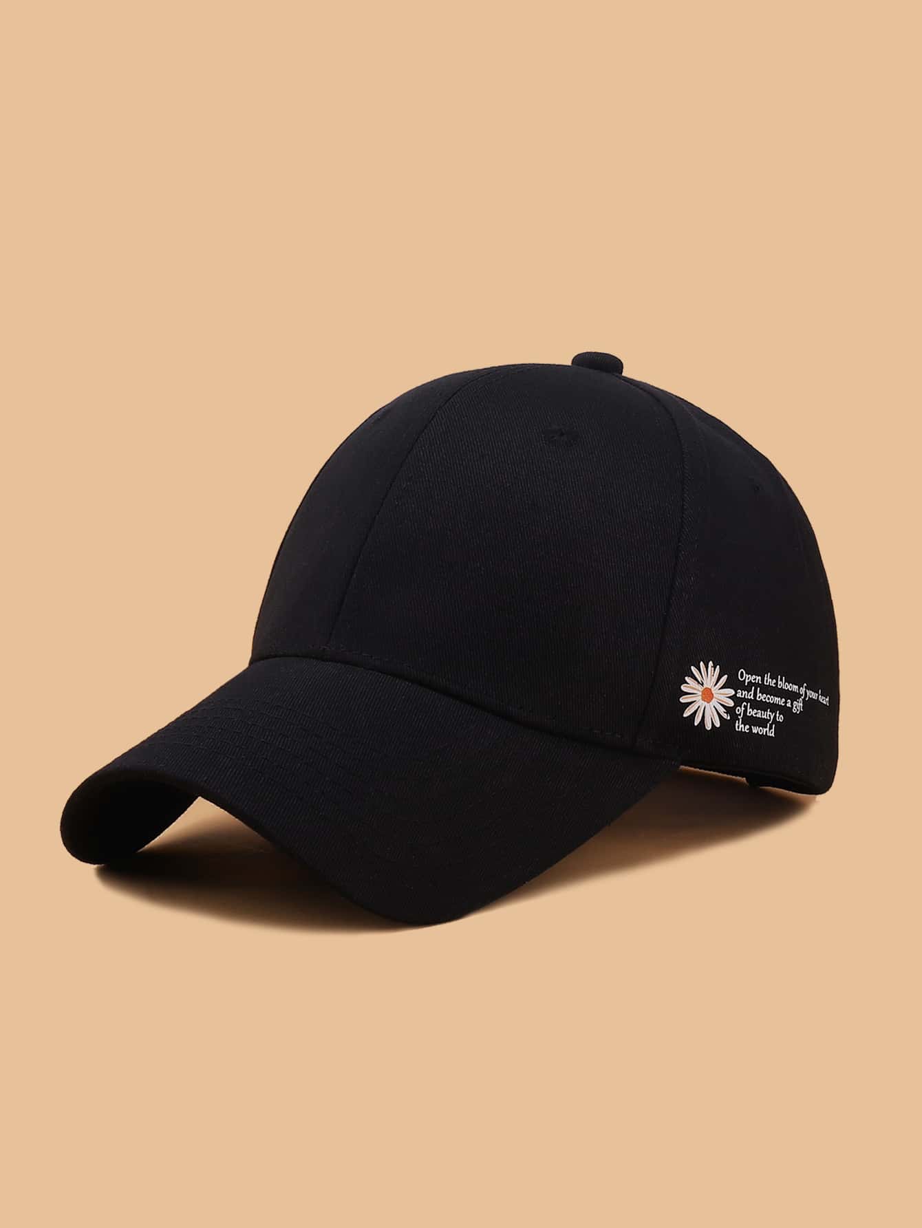 Flower & Slogan Graphic Baseball Cap Casual - Black - View 1