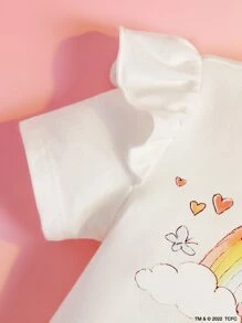 SHEIN X Care Bears Baby Girl Cartoon Bear Graphic Tee & Mesh Overlay Skirt Set - Multicolor - View 4