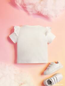 SHEIN X Care Bears Baby Girl Cartoon Bear Graphic Tee & Mesh Overlay Skirt Set - Multicolor - View 5