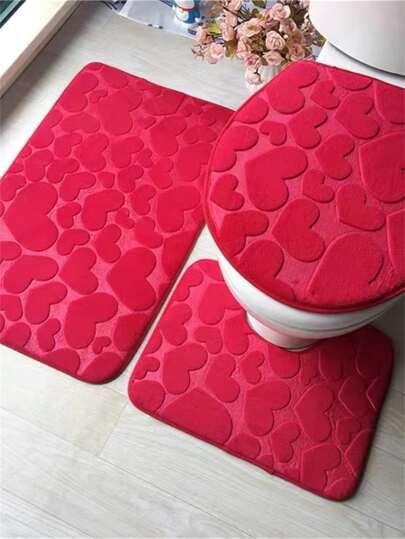 1 pieza Alfombra de baño o tapa de inodoro con diseño de corazón, alfombra de baño o tapa de inodoro roja sólida para decoración de baño en el hogar, alfombra de piso, alfombra de puerta, decoración de otoño, accesorios de baño, decoración de entrada escolar