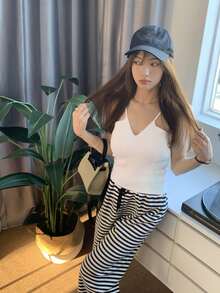 Solid Crop Knit Cami Top - White - View 3