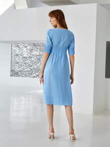 MOTF PREMIUM 100% LINEN RAGLAN SLEEVE DRESS - Blue - View 3
