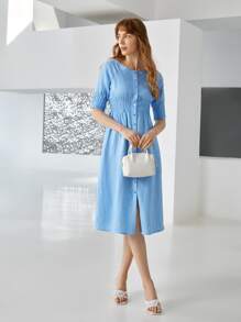 MOTF PREMIUM 100% LINEN RAGLAN SLEEVE DRESS - Blue - View 11