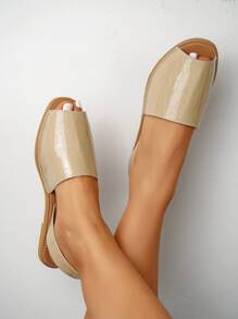 鱷魚壓紋露跟平底鞋 - 杏色 - 查看 2