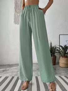 SHEIN Unity 腰部打結闊腿褲 - 薄荷綠 - 查看 1