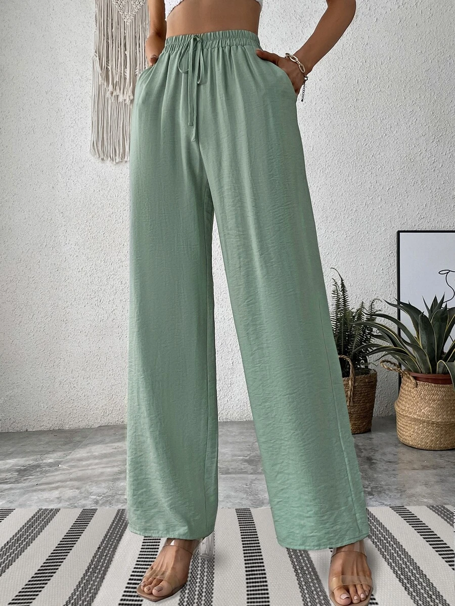 SHEIN Unity 腰部打結闊腿褲 - 薄荷綠 - 查看 1