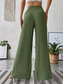 SHEIN Holidaya Solid Split Thigh Trousers - Army Green - View 2