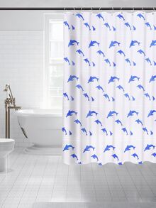 1pc Dolphin Print Shower Curtain With 12pcs Hook - Multicolor - View 1