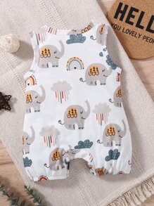 SHEIN 男嬰大象和雲朵圖案背心連體短褲 - 彩色 - 查看 2