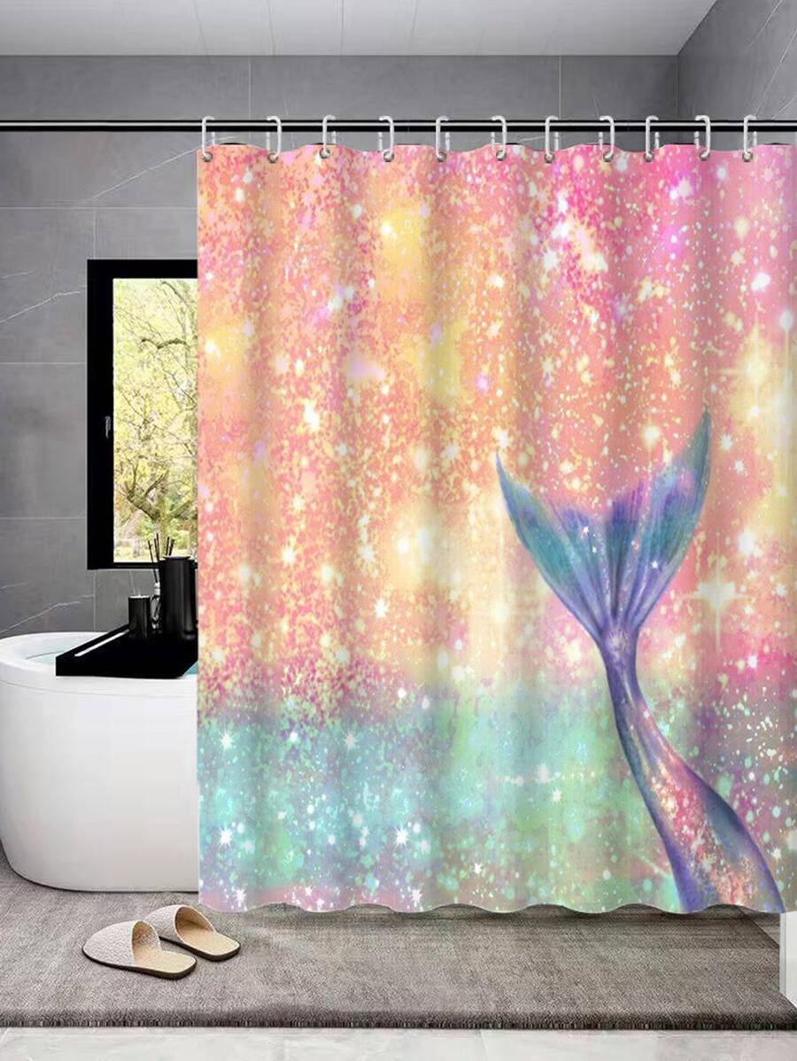 Cortina de ducha de pez cola con estampado - Multicolor - Ver 1