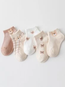 5pairs Toddler Kids Bear Print Ankle Socks - Multicolor - View 2