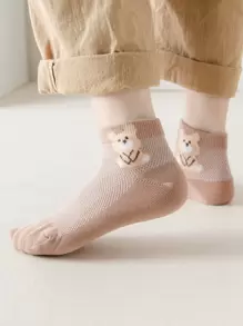 5pairs Toddler Kids Bear Print Ankle Socks - Multicolor - View 3