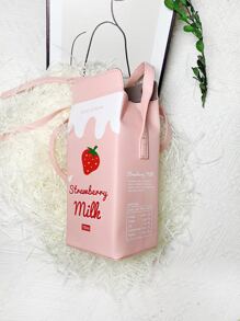 Cute Animal & Milk Carton Printed Mini Shoulder Bag, Simple Style Magnetic Closure Crossbody Bag For Girls - Pink - View 5