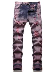 Men Ripped Jeans - Dark Wash - View 1