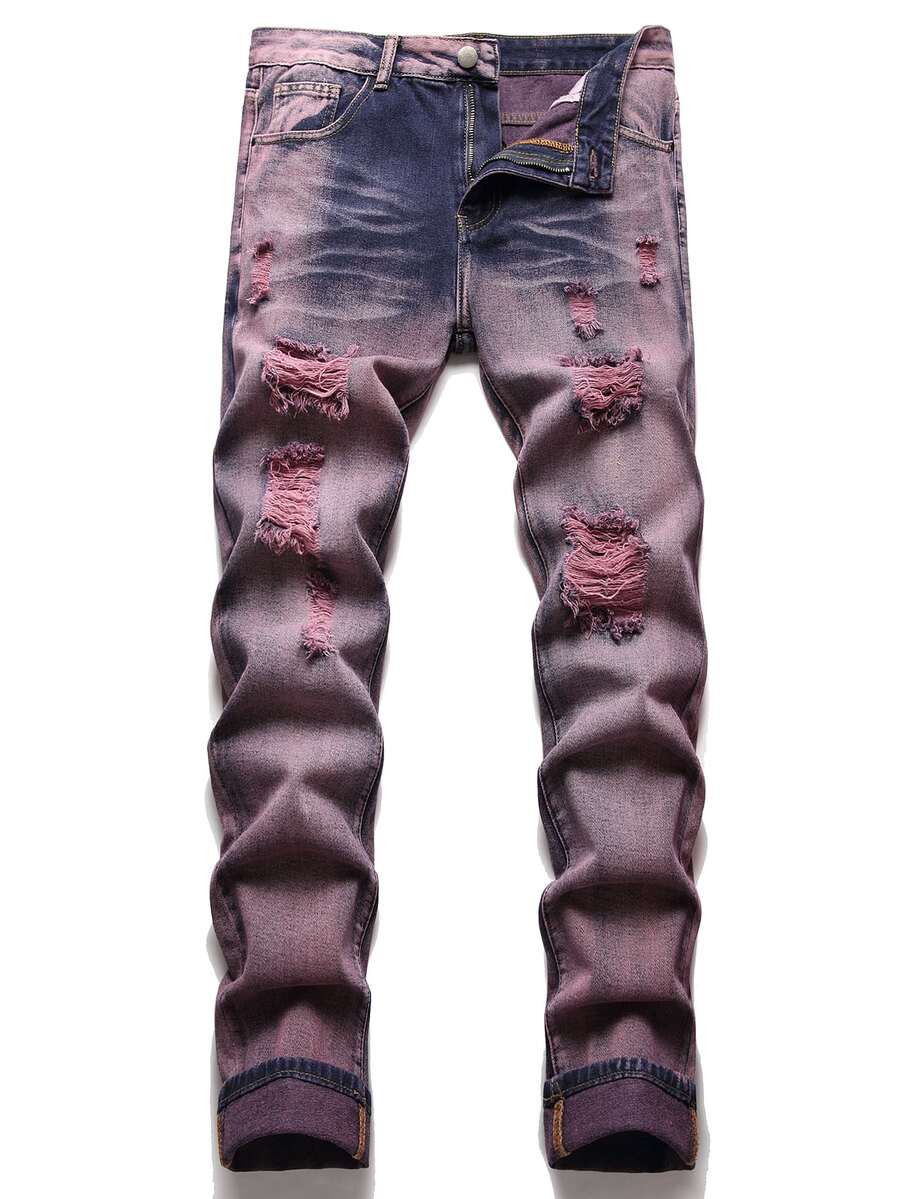 Men Ripped Jeans - Dark Wash - View 1