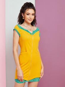 CHRISTIAN HERRERA 拼接蕾絲邊後鏤空垂墜緊身連衣裙 - 芥末黃 - 查看 5