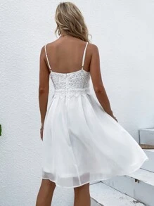 SHEIN Holidaya Vestido de tirantes panel con encaje - Blanco - Ver 2