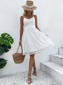 SHEIN Holidaya Vestido de tirantes panel con encaje - Blanco - Ver 5