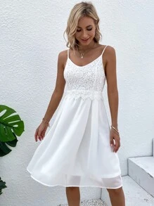 SHEIN Holidaya Vestido de tirantes panel con encaje - Blanco - Ver 6