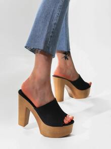 Sandalias planas plataforma con tacón grueso - Negro - Ver 3
