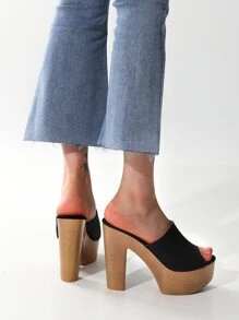 Sandalias planas plataforma con tacón grueso - Negro - Ver 4
