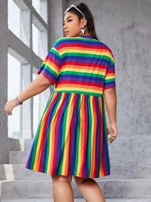 Vestido de hombros caídos de rayas de arcoíris LGBT - Multicolor - Ver 4