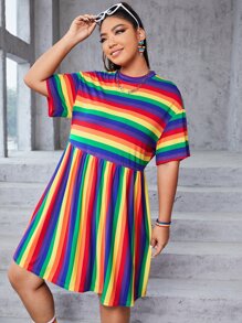 Vestido de hombros caídos de rayas de arcoíris LGBT - Multicolor - Ver 2