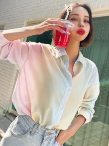 DAZY 渐变色纽扣落肩衬衫，秋季长袖上衣 - 彩色 - 查看 5