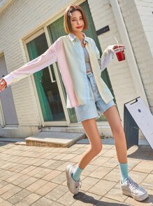 DAZY 渐变色纽扣落肩衬衫，秋季长袖上衣 - 彩色 - 查看 8