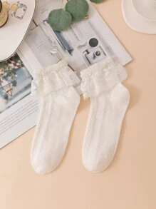 Calcetines Encaje en contraste Liso - Blanco - Ver 2