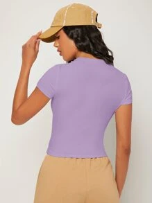 SHEIN BASICS Cap Sleeve Solid Crop Top - Lilac Purple - View 3