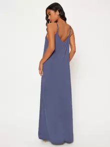 SHEIN BASICS Vestido de tirantes con bolsillo lateral unicolor - Neblina azul - Ver 2