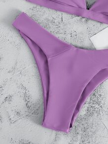 Plain Triangle High Cut Bikini Set, For Summer Beach Vacation - Lilac Purple - View 3