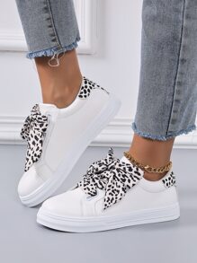 Women Colorblock Lace-Up Front Skate Shoes White Sneakers