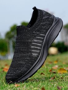Men's Slip-On Walking Shoes, Lightweight Breathable Casual Sports Shoes - Black - View 2