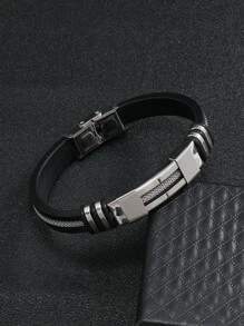 1pc Multi-Color Electroplated Snake Pattern Chain Bracelet, Fashion Titanium Steel Silicone Casual Couple Wrist Band, Suitable For Daily Wear - Silver - View 2