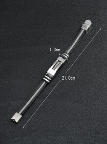 1pc Multi-Color Electroplated Snake Pattern Chain Bracelet, Fashion Titanium Steel Silicone Casual Couple Wrist Band, Suitable For Daily Wear - Silver - View 4