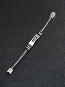 1pc Multi-Color Electroplated Snake Pattern Chain Bracelet, Fashion Titanium Steel Silicone Casual Couple Wrist Band, Suitable For Daily Wear - Silver - View 5