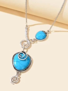 Collar con colgante con turquesa - Plateado - Ver 4