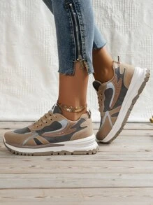 新款时尚卡其色低帮春秋高端运动鞋系带圆头轻便防滑耐用阿甘户外运动鞋女款 - 彩色 - 查看 4