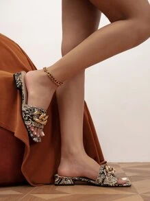 Phụ nữ chuỗi chi tiết họa tiết hoa văn Paisley dép trượt ngón chân, dép vải dự tiệc thời trang - Nhiều màu - Xem 3