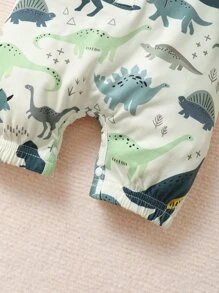 Baby Boy Allover Dinosaur Print Half Button Tank Romper - Mint Green - View 4