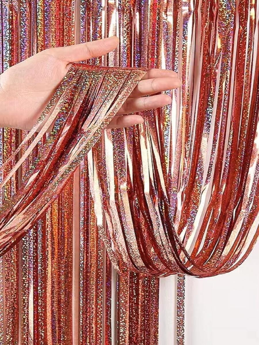 2pcs Metallic Plastic Fringe Curtain - Rose Gold - View 1