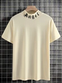 Manfinity Homme 男士字母圖案小高領T恤 - 卡其色 - 查看 1