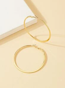 極簡風格圓耳環 - 金黃色 - 查看 2