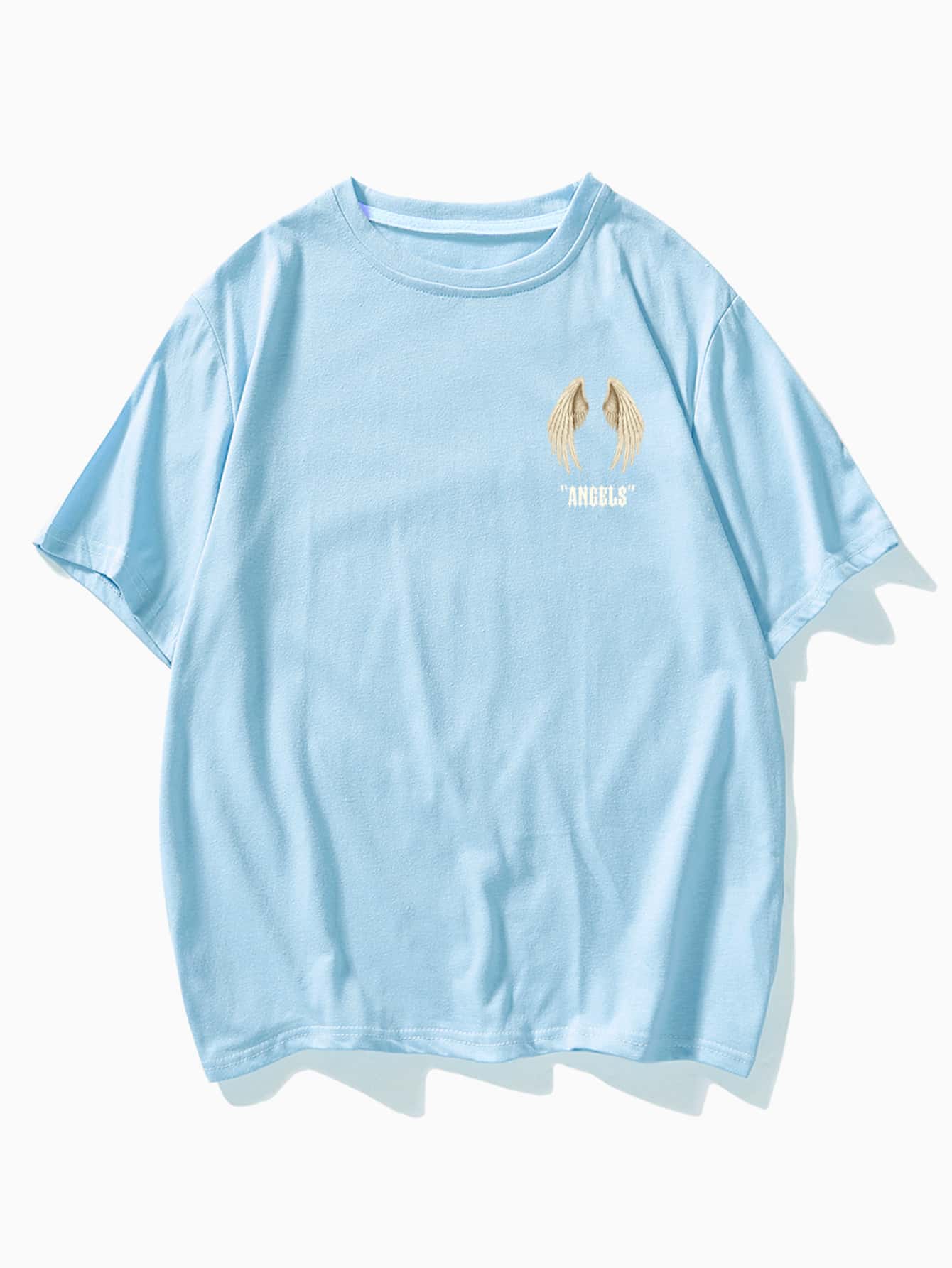 Manfinity EMRG ผู้ชาย เสื้อยืด ปีก และ ภาพกราฟิกตัวอักษร - สีเบบี้บลู - ดู 2