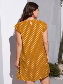 SHEIN VCAY Plus Polka Dot Print Keyhole Neckline Butterfly Sleeve Summer Boho Dress - Mustard Yellow - View 2